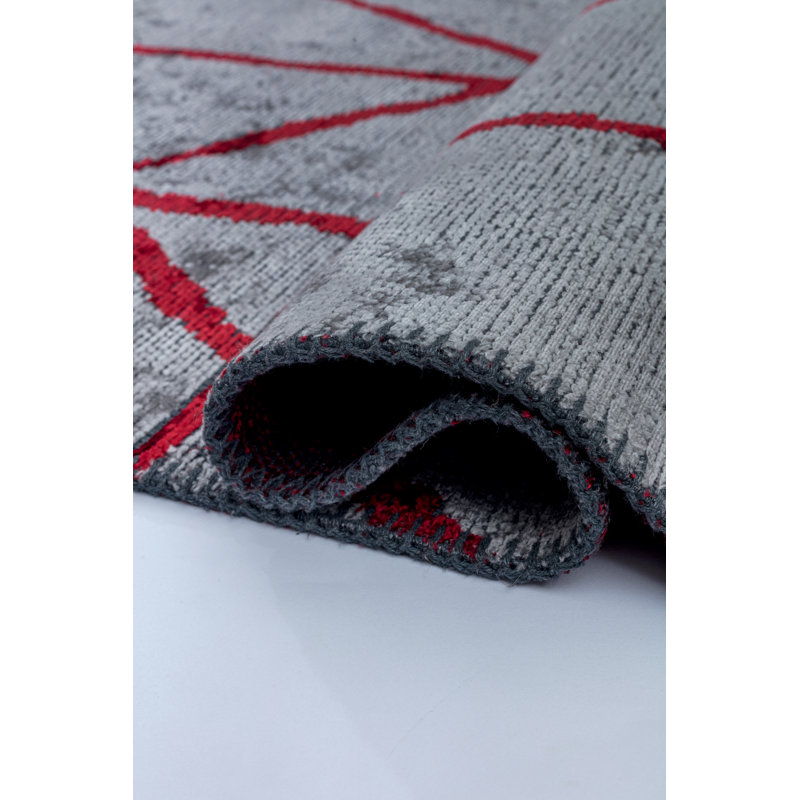 Rapture Gray/Red Abstract Luxury Area Rug, Rectangle 7'10" x 11'2"