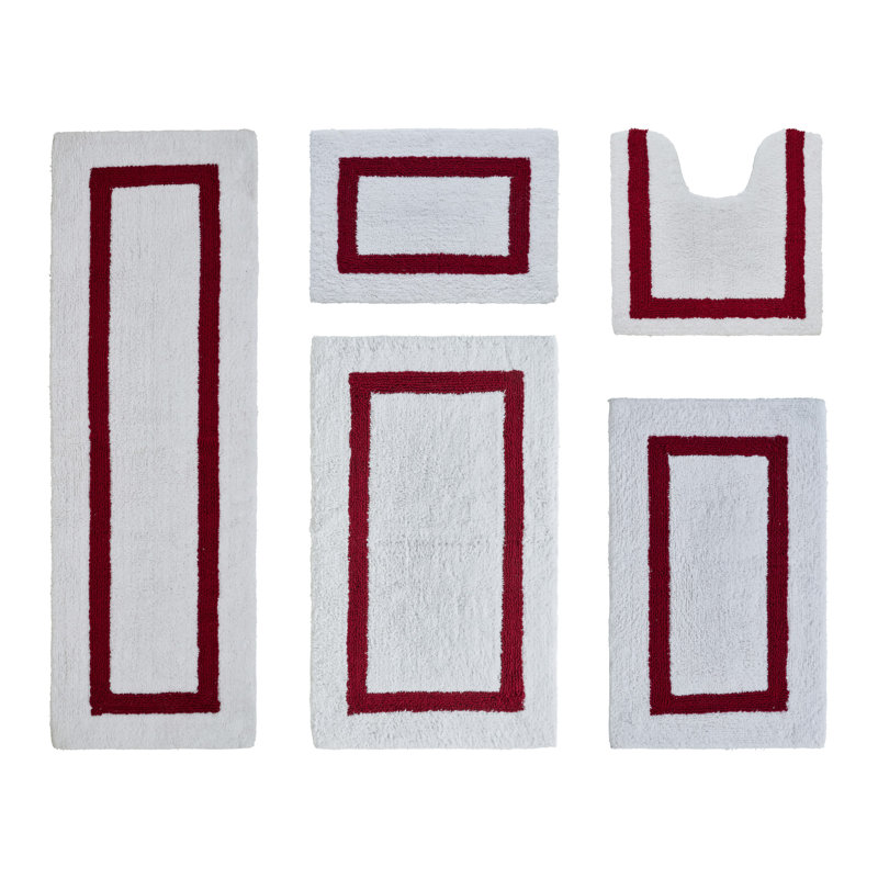 Makbul Premium 100% Cotton 5 Piece Bath Rug Sets with Race Track Pattern, Machine Washable, Super Absorbent & Tufted Weave Reversible Bath Mat for Bathroom