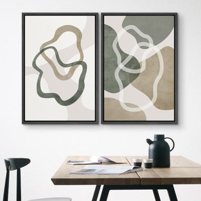 Multicolore géométrique pastel, formes abstraites, art moderne, décoration murale, minimaliste, 2 pièces