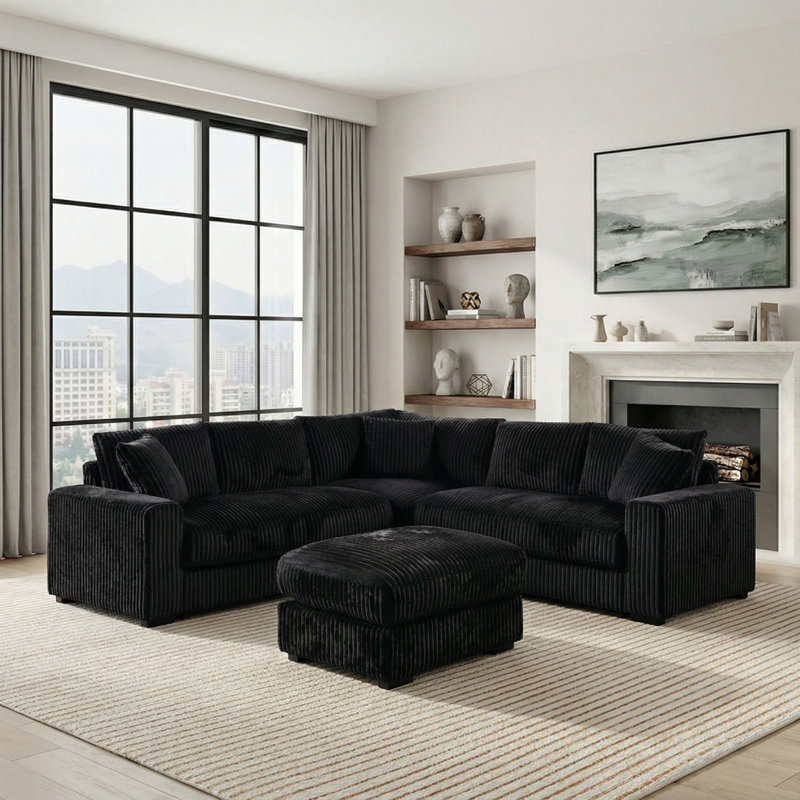 Canapé modulaire 98 po en velours côtelé 98 po, Velours côtelé noir