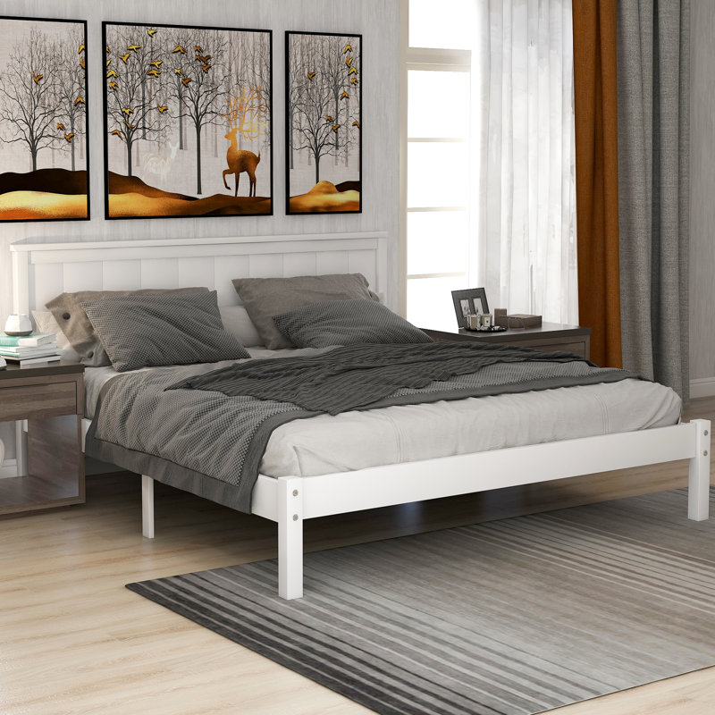 Lit plateforme en bois massif Julianne, Double, Blanc