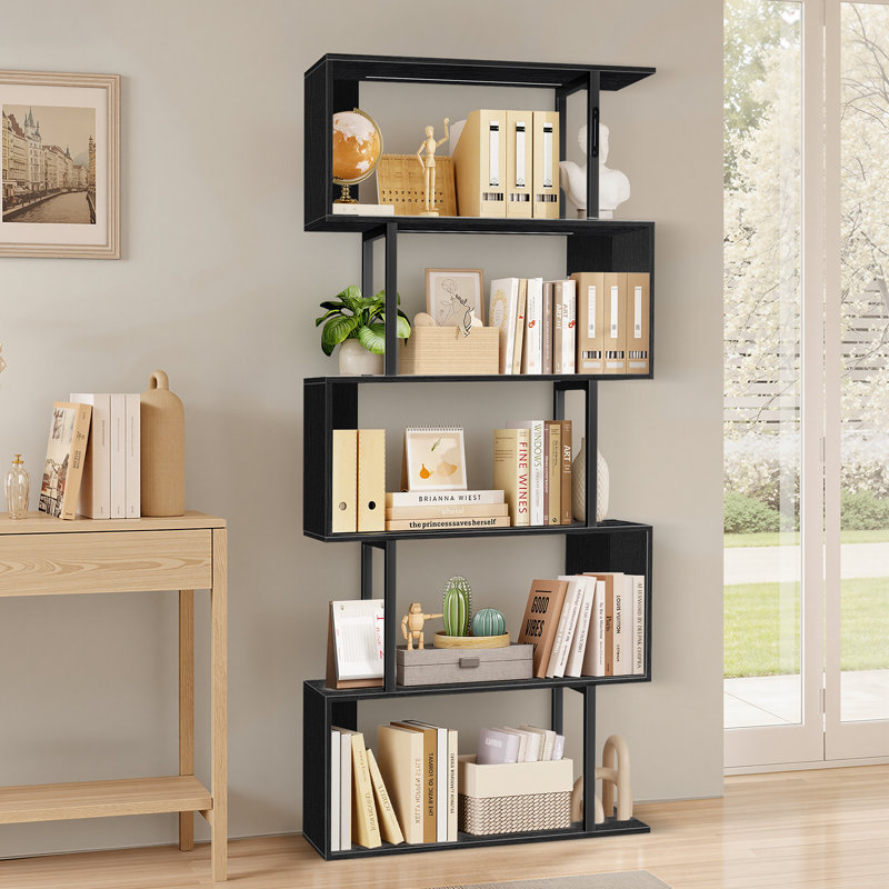 6-Tier Geometric Bookcase with Lighting, Black