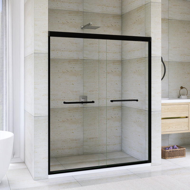 56-60 "W X 72" H Aluminum Frame Double Sliding Shower Door In Matte Black Finish, Matte Black