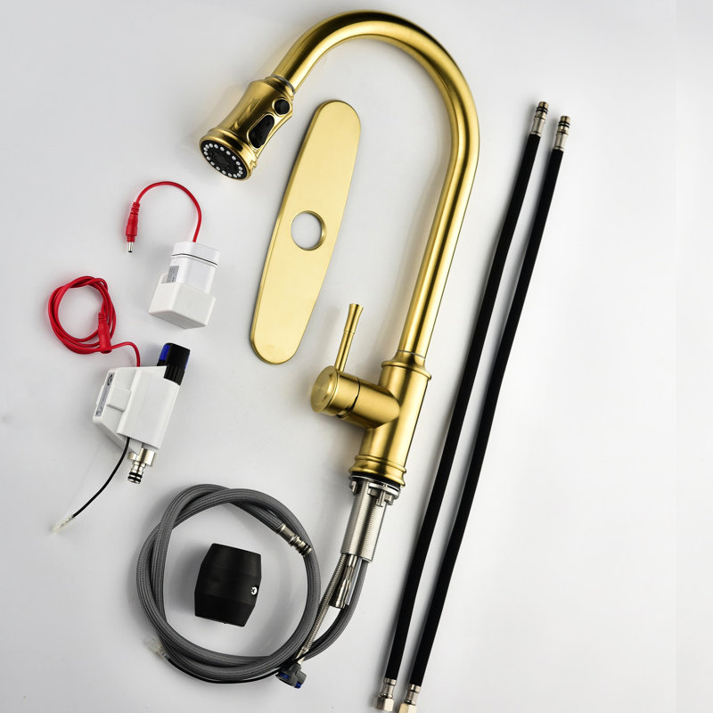 Robinet de cuisine brossé Gold Touch, corps en acier inoxydable, escamotable pour plusieurs éviers, gestion de l'eau à levier unique, buse rotative à 360 °, surface rouillée, robinet lisse et pétillant avec