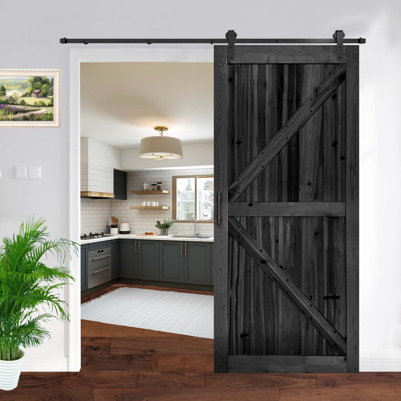 Porte de grange à panneaux en bois peint avec ensemble de quincaillerie d'installation, 38 po x 84 po