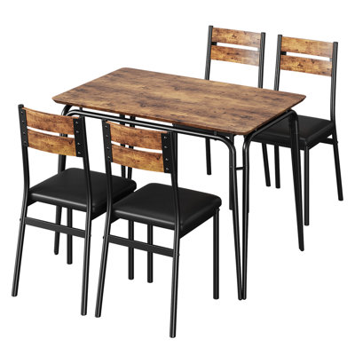 5 Piece Dining Table Set for 4, Square Kitchen Table and 4 Upholstered Chairs, Small Space Dinette Set, Modern Dining Room Furniture
