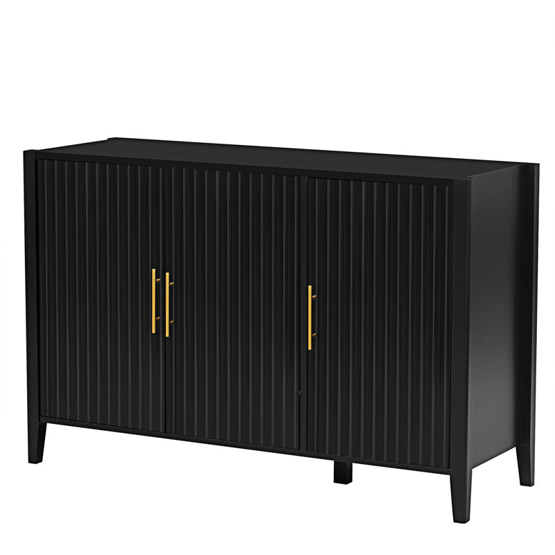 Featured Three-Door Storage Cabinet With Metal Handles,credenza,Sideboard,buffet table, Black