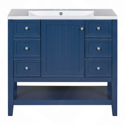 Ensemble de meuble-lavabo 36 po avec lavabo, une armoire et trois tiroirs, bois massif et panneau de fibres à densité moyenne