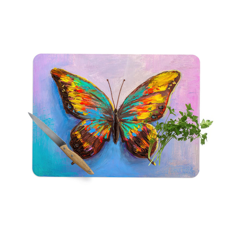 Planche de service en verre rose papillon, 7,9 po x 11,8 po
