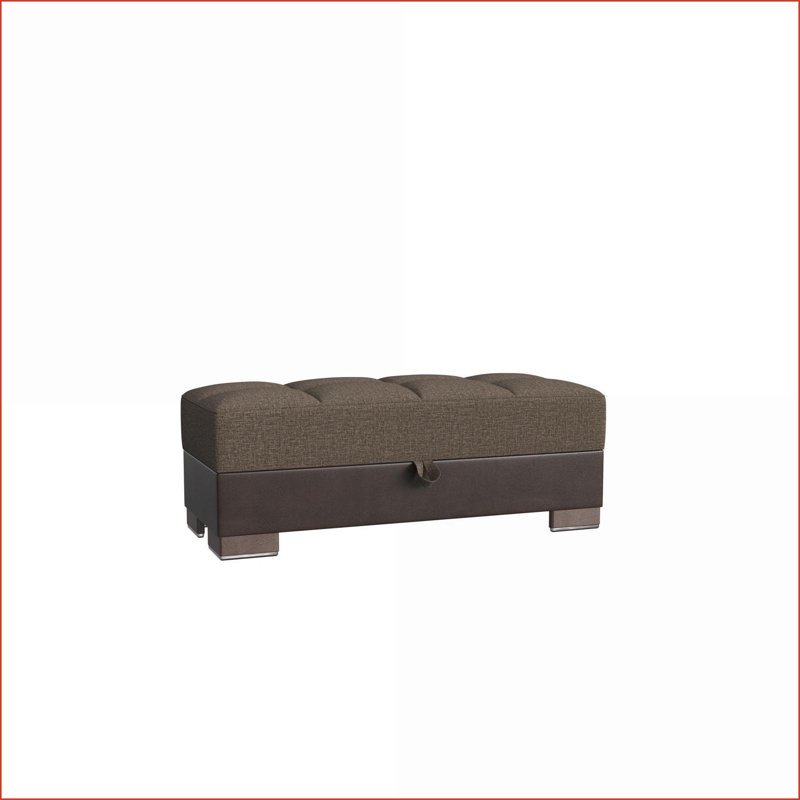 Repose-pieds avec rangement pour petits espaces, moderne | Cuir d'unité centrale & amp; Chenille | Noyer brun | Pieds en bois