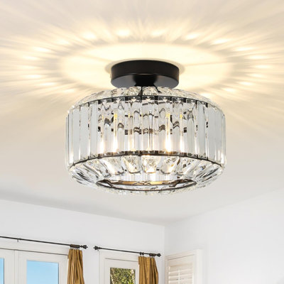 Modern Crystal Semi Flush Mount Ceiling Light Fixture With Shiny Crystal And Metal Frame, UL Listed For Kitchen, Bedroom, Living Room, Bathroom, And Hallway Lighting