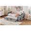 Lit plateforme double en bois avec tête de lit et tablette de rangement au pied de lit, lit intégré sous le lit et 3 tiroirs-121110525