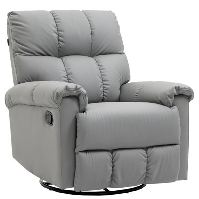 Rocker Recliner Chair With Overstuffed Back And Seat, Faux Leather Manual Reclining Chair With Footrest And 360 Swivel Rotation Base For Living Room -  STYLISH, OKKK612-W2225S00059