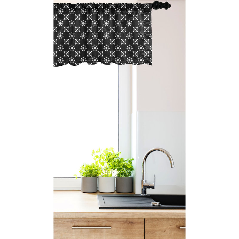 Charcoal Grey and White Satin Polyester Rod Pocket Valance Set