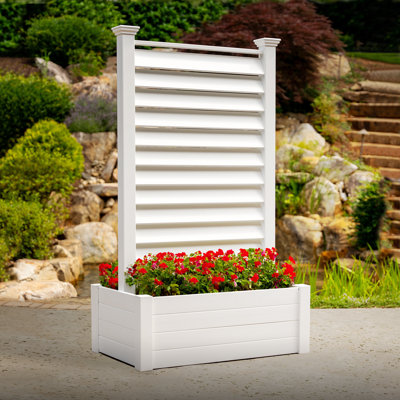 6ft H (1 Screen w/ Planter) Outdoor Freestanding Enclo Lexington Privacy Fence Screen Panel with Planter Box for Deck, Yard, Pool, or Patio, Vinyl Rai