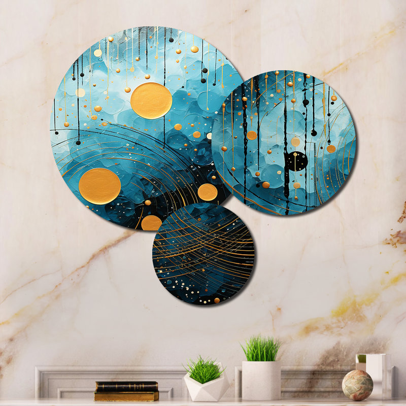 Blue Minimalism Moon I - Abstract Collages Metal Wall Art Prints Set