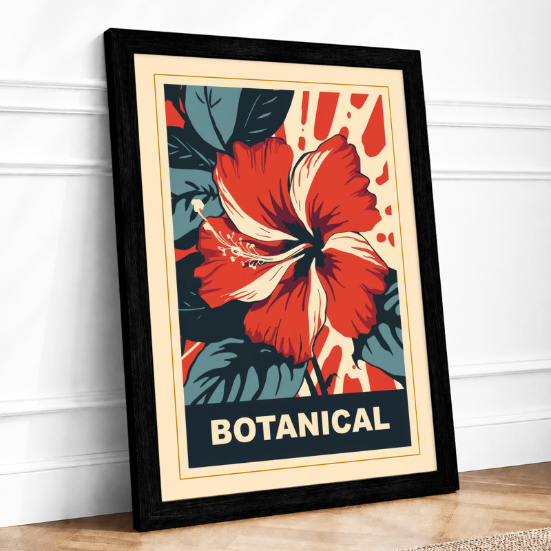 Hibiscus Bold Botanical - Framed Print, Black, A4 - 29.7 x 21.0 cm