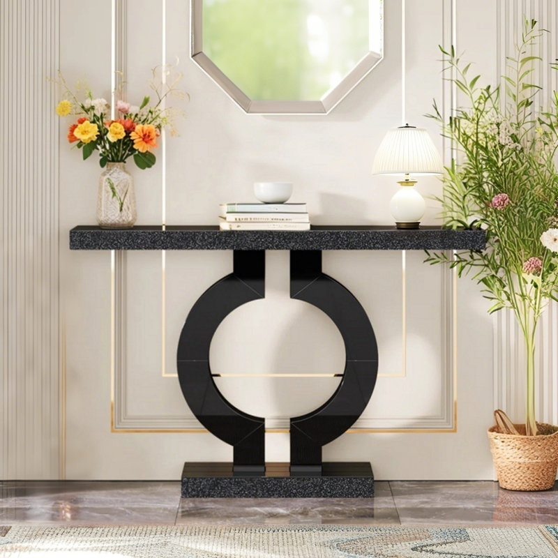 Console à miroir 43,11 po, canapé moderne avec base en forme de O, Noir