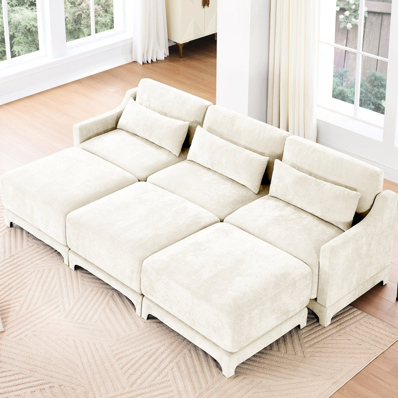 Trois places en tissu de chenille beige, 3 coussins entièrement compressés, conception ergonomique, beige facile à installer avec le matériau, dossier amovible