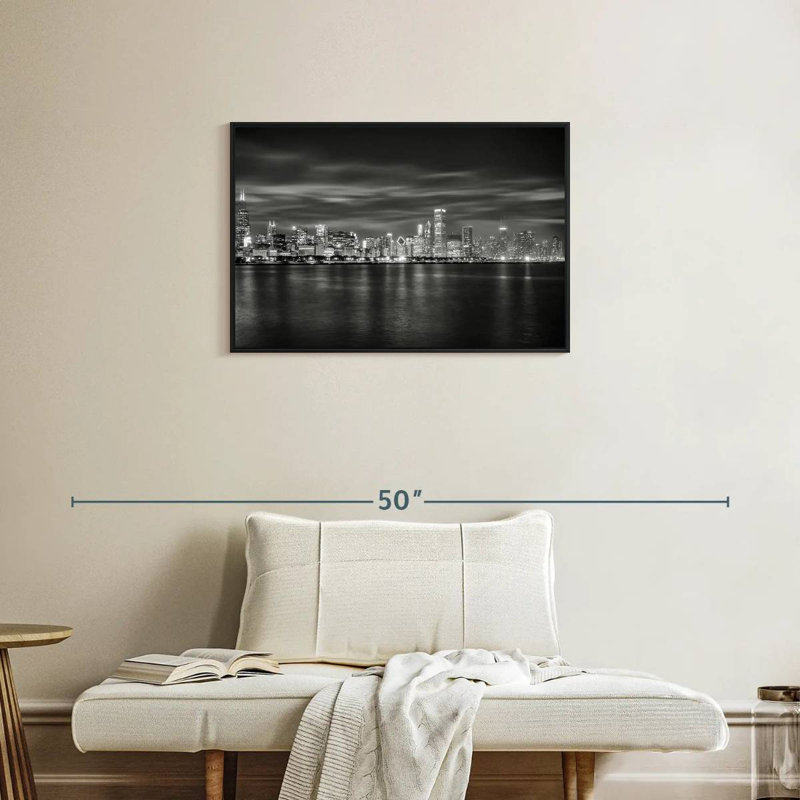 Chicago City - monochrome, 31 po x 21 po, Cadre flottant noir