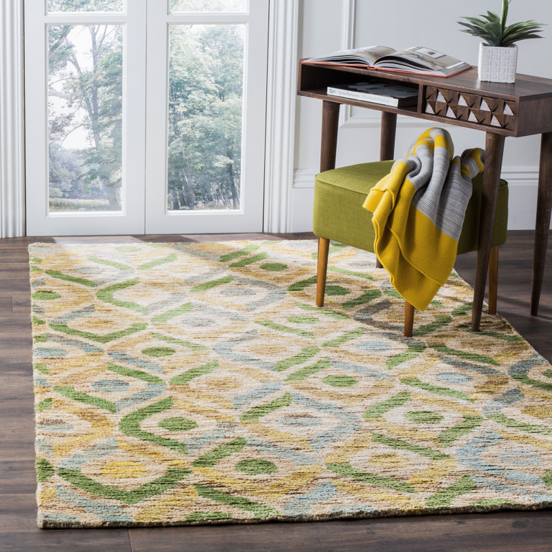 Tapis beige / bleu noué à la main Ferrera, Rectangle 8 pi x 10 pi