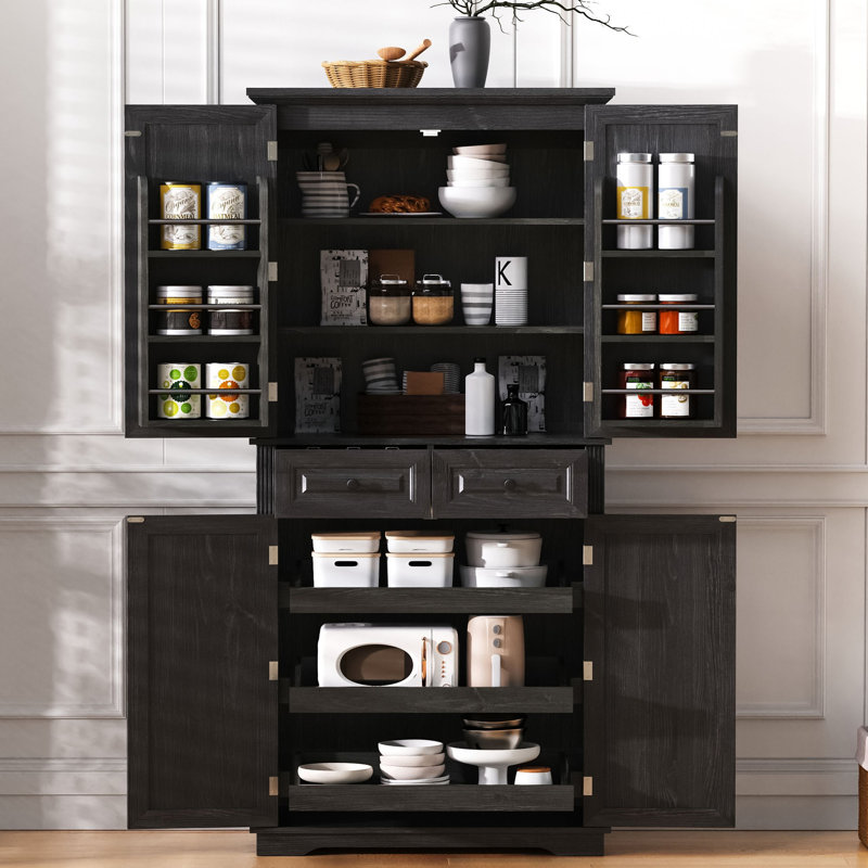 K&K - Armoire de cuisine de 71 po de hauteur avec 3 armoires coulissantes