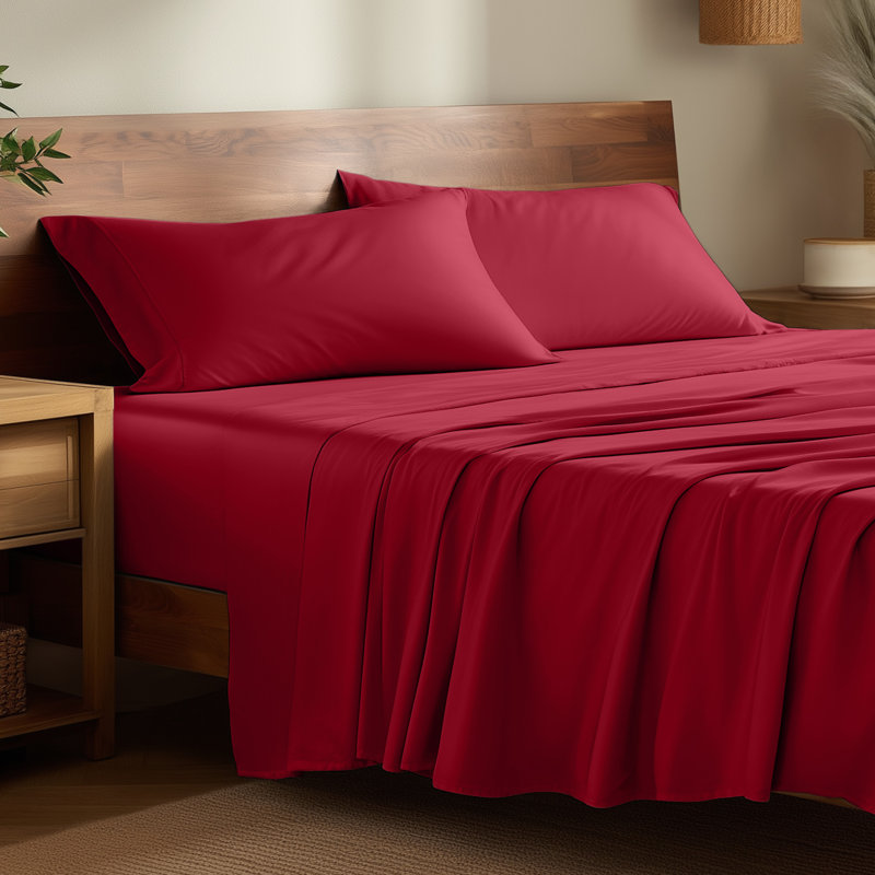Sheet Set - Rayon from Bamboo, Queen Sheet Set with 2 Pillowcases, Red