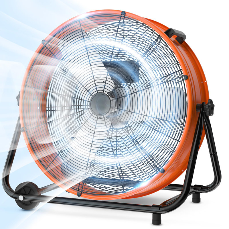24 po Ventilateur industriel à grande vitesse à 3 vitesses avec roues et inclinaison réglable en noir, Noir