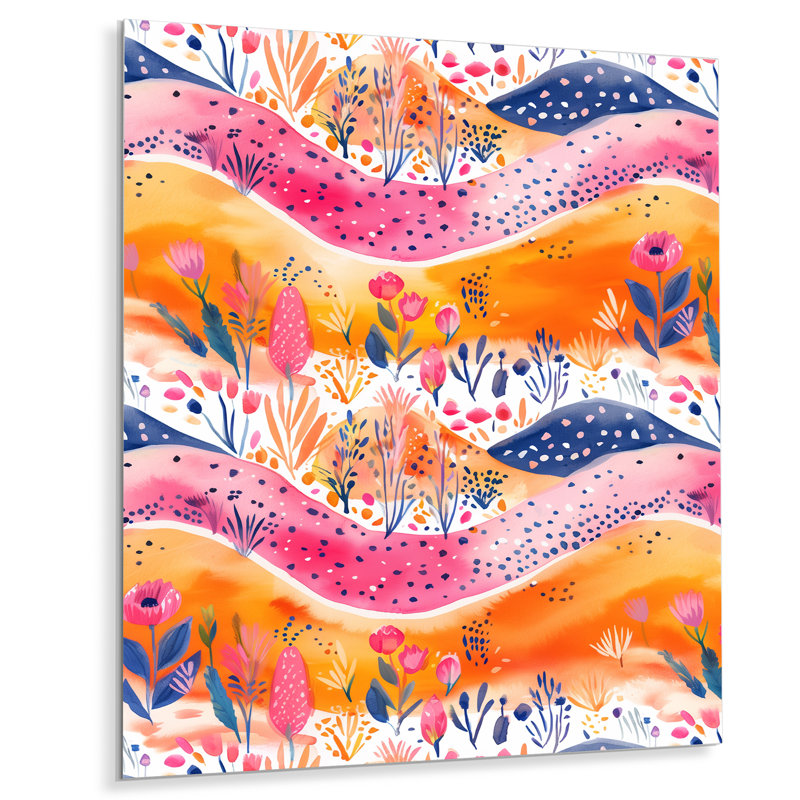 Rose, orange, abstrait, paysage boho II, Métal métal, H 30 po x l 40 po