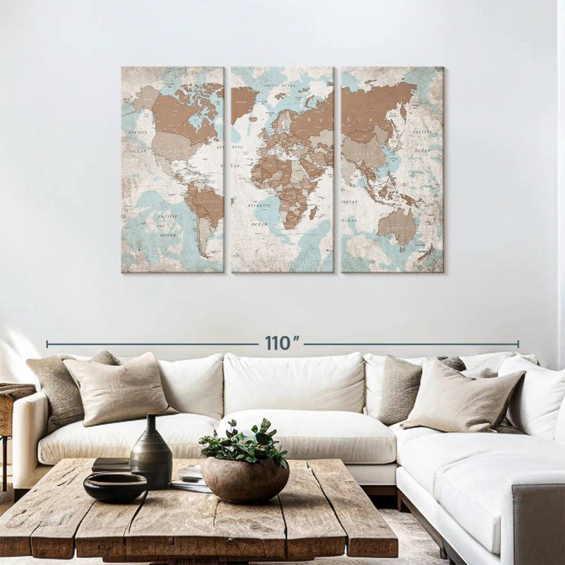 Keiri Geographic World Map VI, 48" H x 74" W
