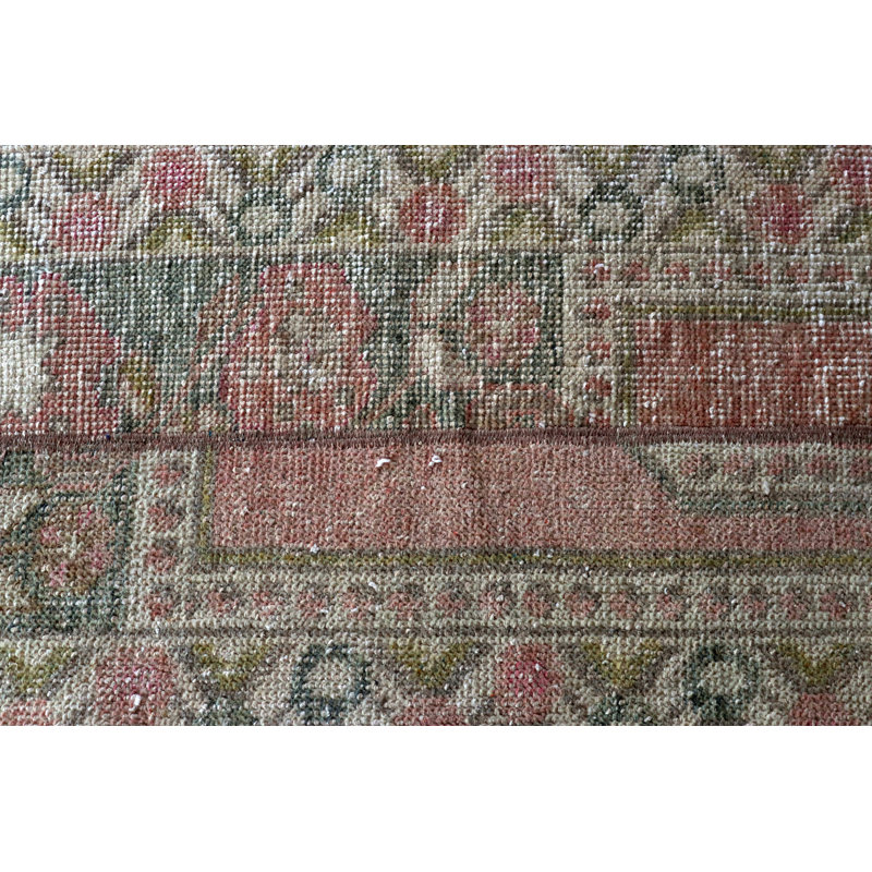 Handmade Turkish Small Rug With Vintage Oushak Design and Floral Pattern For Entryway and Boho Decor