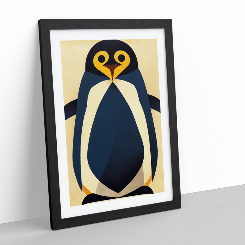 XV1022-3459X Penguin Abstract Art No.3 - Print, Black Framed Paper, White, 66cm H x 48cm W