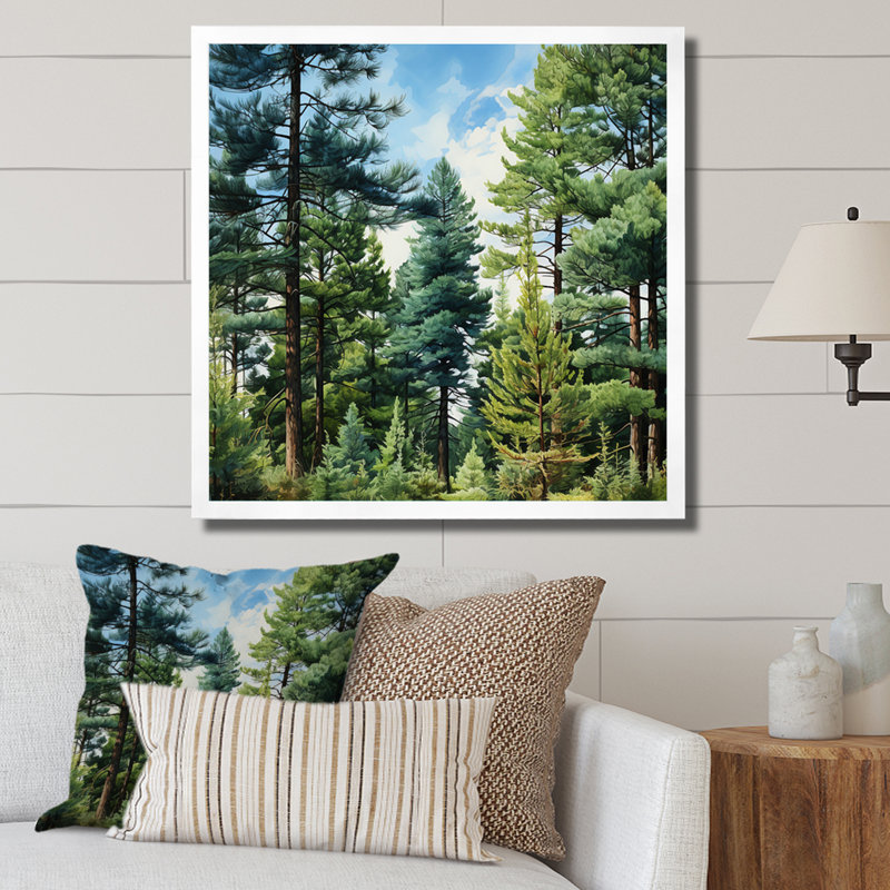 Green Pine Tree Emerald Symphony - impression, H 16 po x l 16 po x P 1 po, Cadre simple blanc