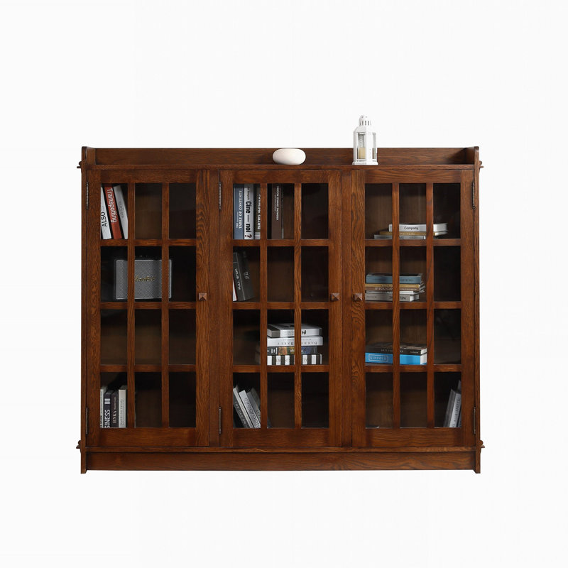 Mission Oak 3 Door Display Bookcase, Walnut Stain
