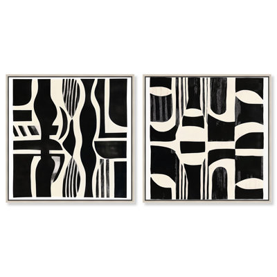 Noir Patterns Set Canvas Print Modern Wall Art Set by Art Remedy, Silver Frame, 20 x 20