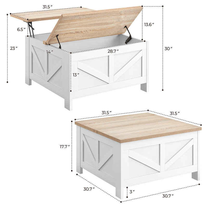 Table basse à quatre pieds avec rangement Piero, Chêne pâle / blanc