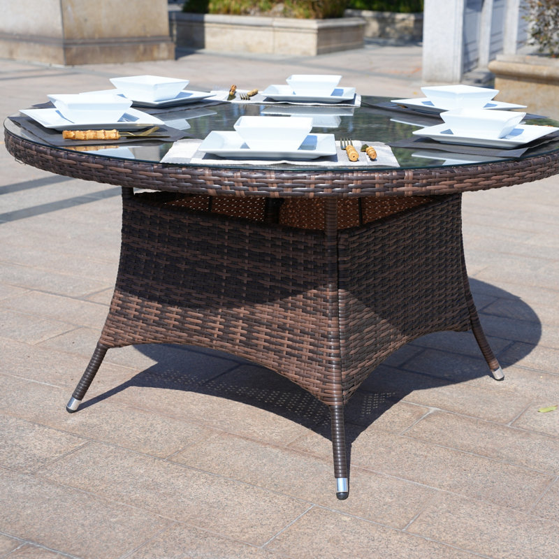 Table de salle à manger ronde en osier d'aluminium (53,15 po de diamètre x H 28,35 po), Brun