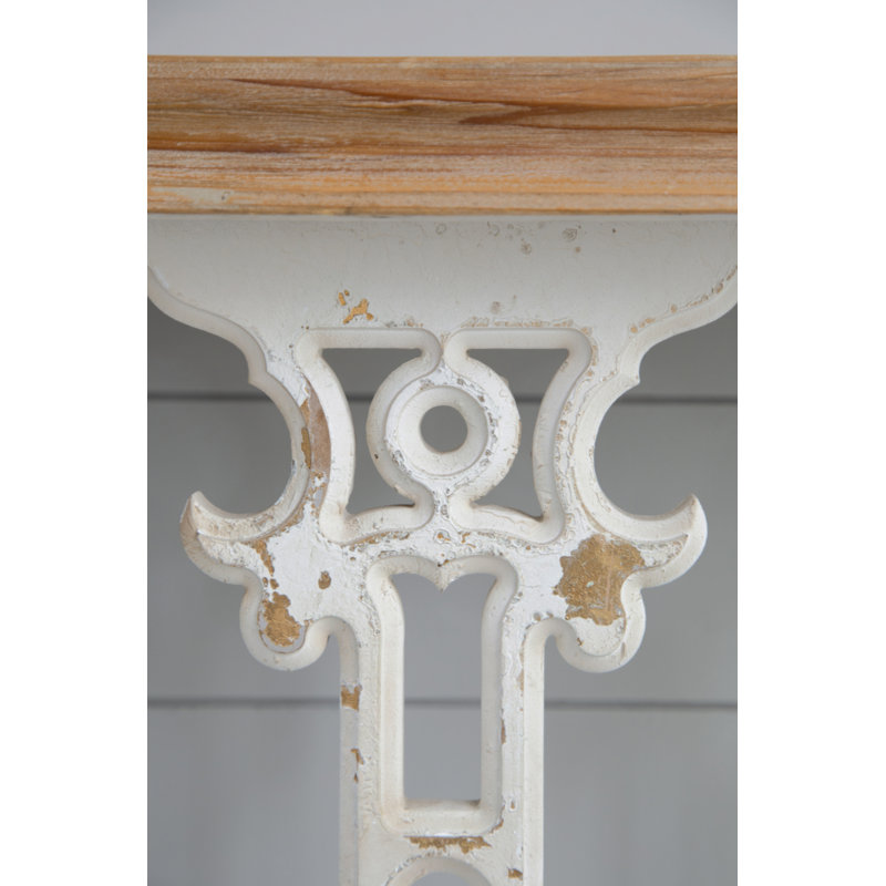 Distressed White Wooden Console Table with Ornate Scrollwork Design for Entryway and Living Room Decor