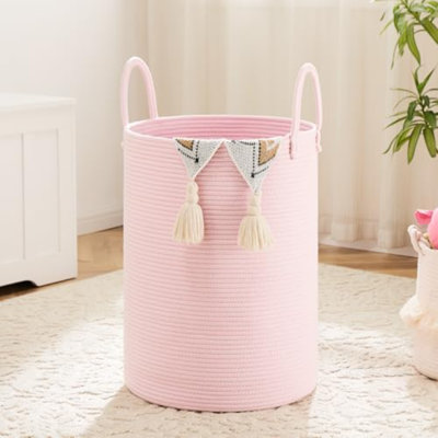 Panier à linge, panier à linge en corde de coton tissé, 40 L pour le rangement décoratif des vêtements sales, des jouets et des couvertures dans la salle de bain, la chambre de bébé et le salon