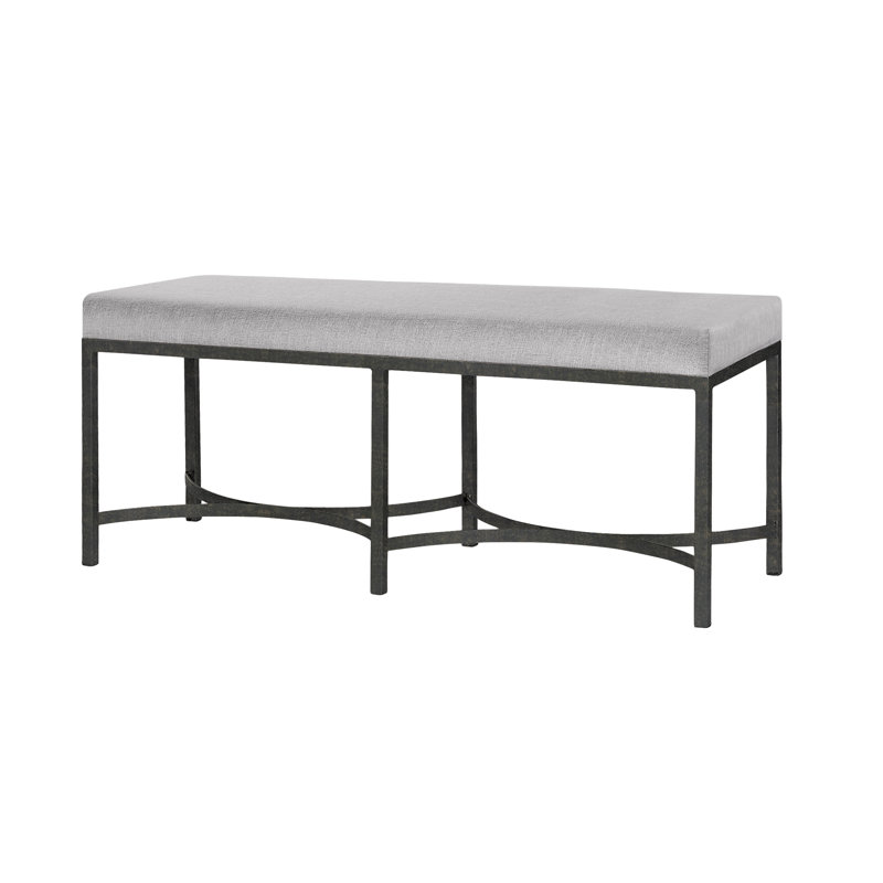 New Orleans Iron Bench, Antique Black/Dove Gray Linen, 20" H x 48" W x 16" D