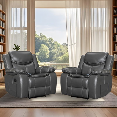 Ensemble de 2 fauteuils inclinables manuels en similicuir avec massage vibratoire et chaleur lombaire, canapé inclinable simple réglable avec poche de rangement latérale, fauteuils ergonomiques pour le salon, la chambre à coucher et le cinéma maison