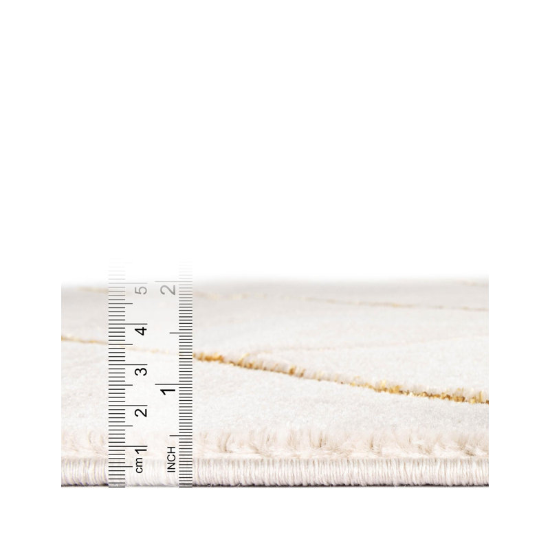Latitude Run® Checks Nikica Rug White and Gold, Square 10'