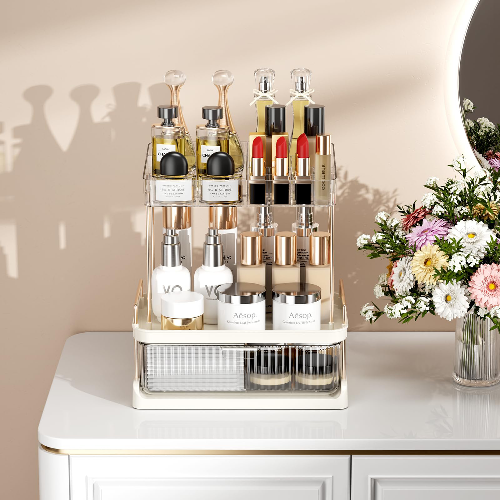 Everly Quinn Bathroom Counter Organizer 2 Tier Large Drawer Skincare