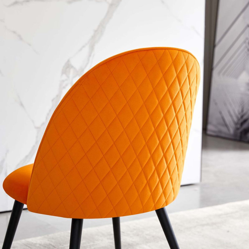 Chaise de salle à manger, velours orange, pieds en métal noir, ensemble de 4 chaises d'appoint