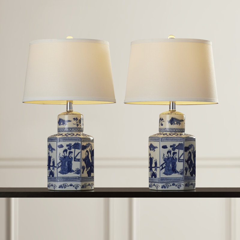 Ensemble de lampes de table bleues / blanches 27 po Maryville
