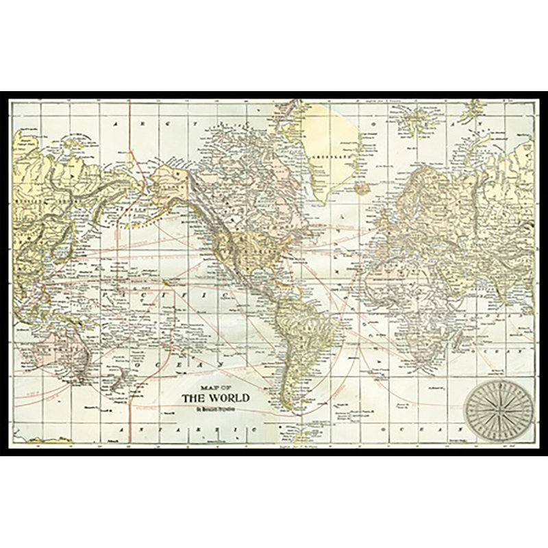 Carte du monde avec bordure noire, H 32 po x l 48 po x P 1,25 po