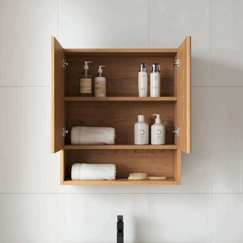 26" Wall-Mounted Striped Bathroom Cabinet, Natural