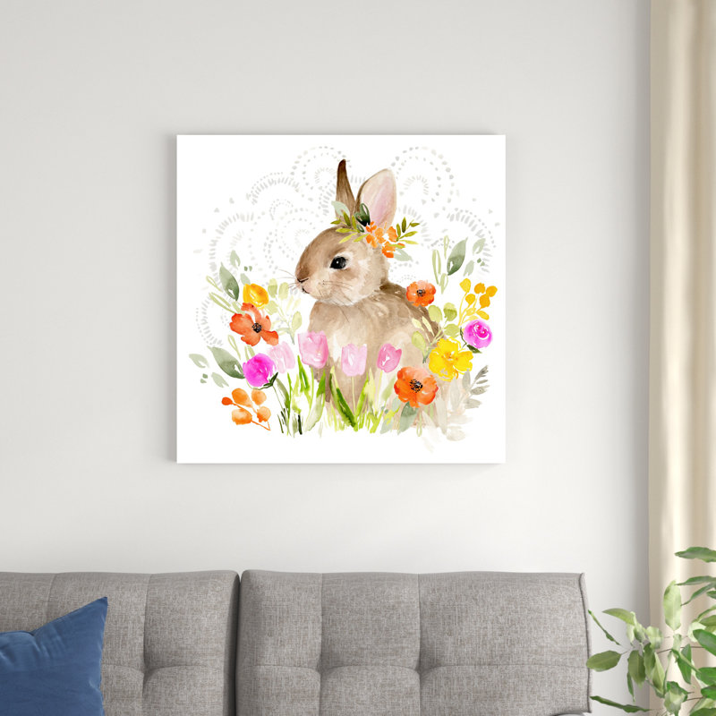 Fleurs d'avril et lapin II, H 30 po x l 30 po