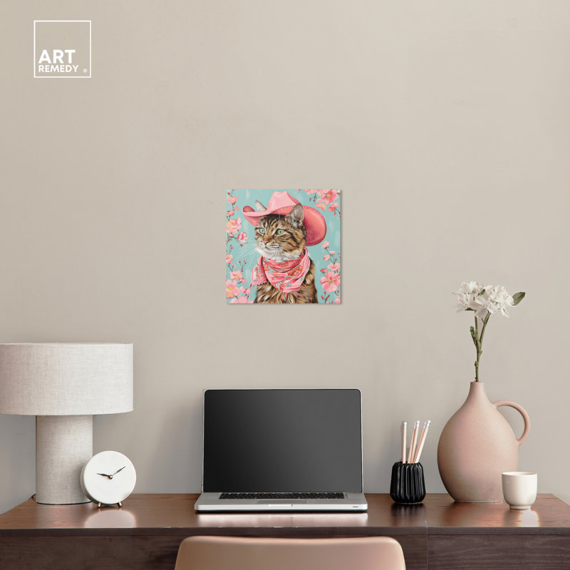 Art d'un animal sur toile rose, Toile tendue, H 12 po x l 12 po