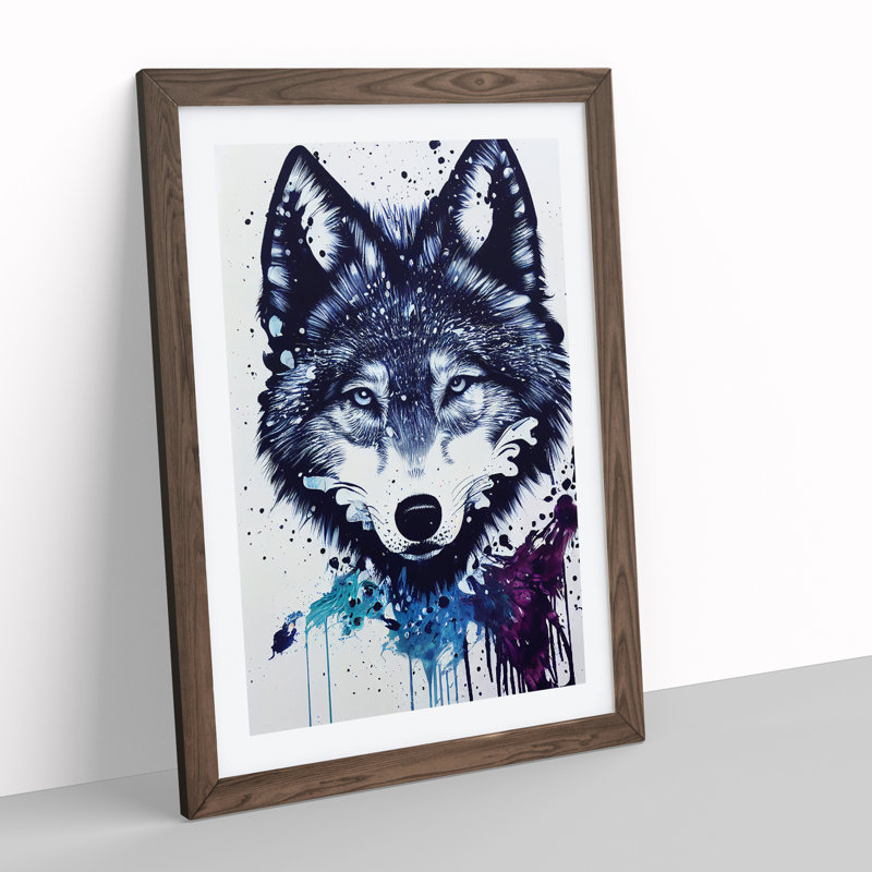 Painted Wolf No.2 - Framed Print, 46cm H x 34cm W x 2cm D, Walnut Framed